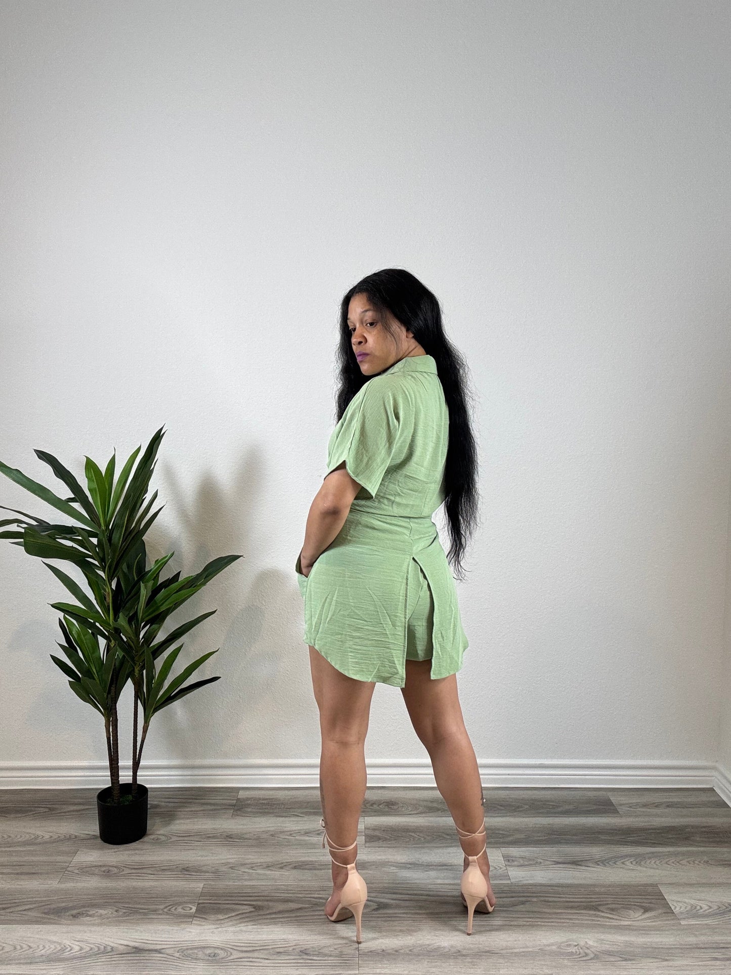 Sarai | Soft Life Activated - Air Flow Tie-Front Crop Top & Short Set (Sage)