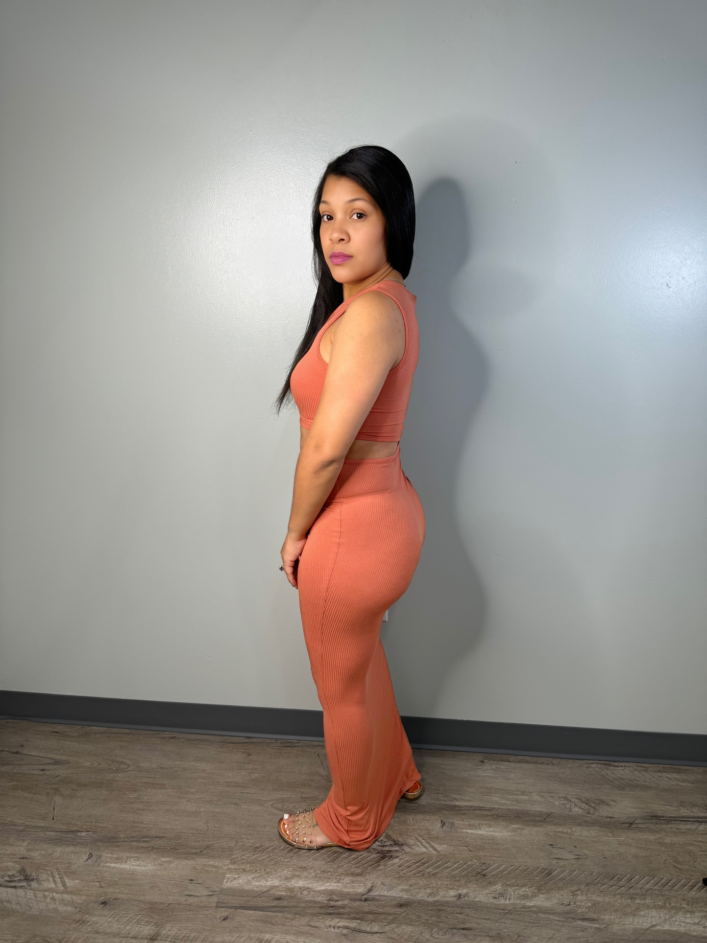 Sleek & Sexy Cutout Sleeveless Dress with Slit (Rust)