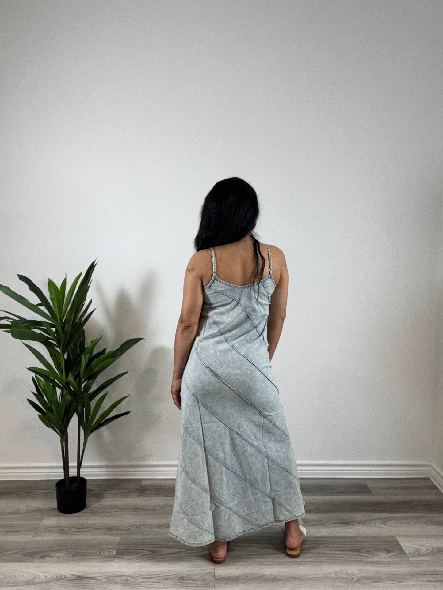 Liora | Soft But Sure - Spaghetti Strap V-Neck Dress (Denim)