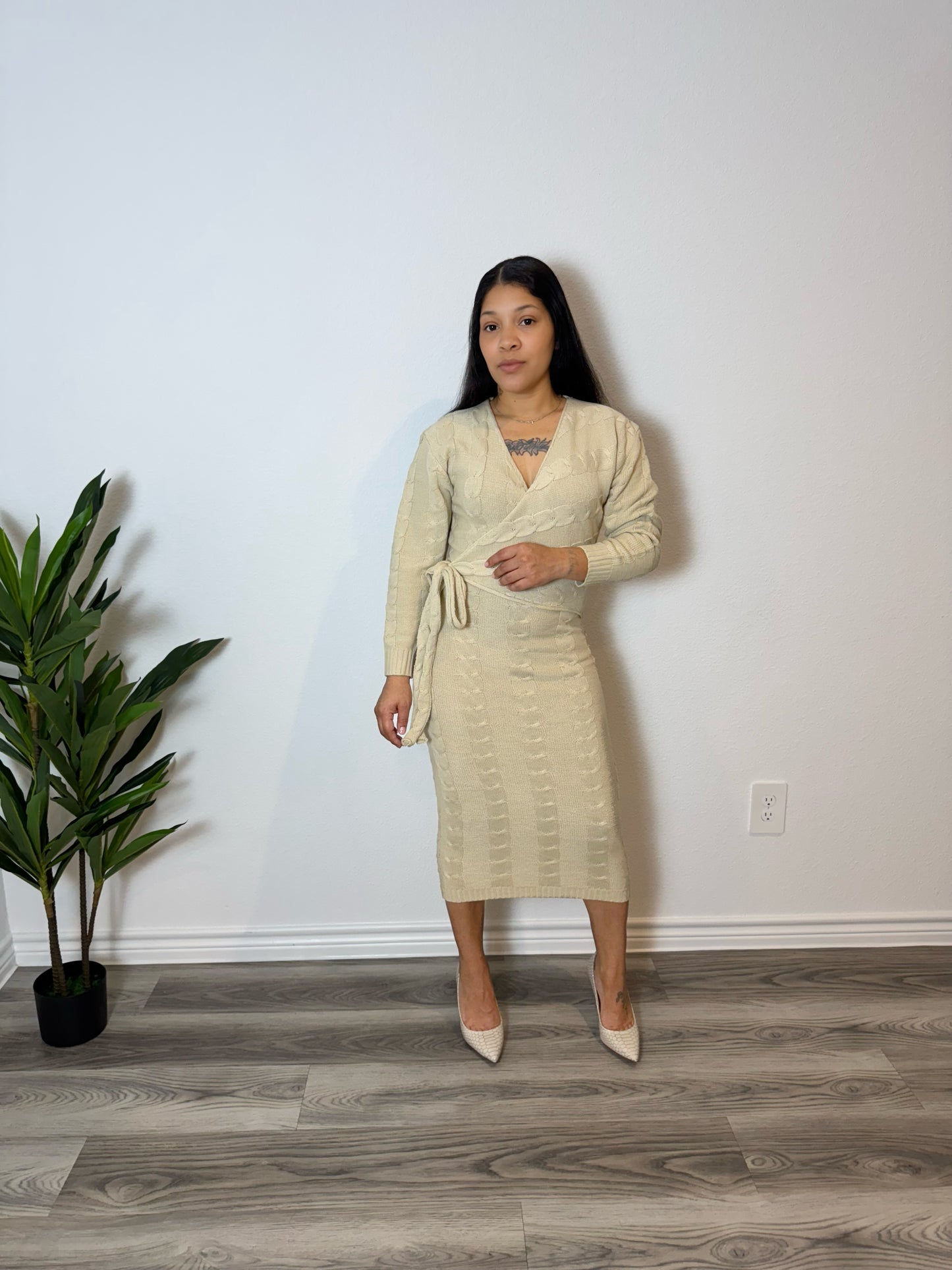 Aria Long Sleeved Dress- Taupe