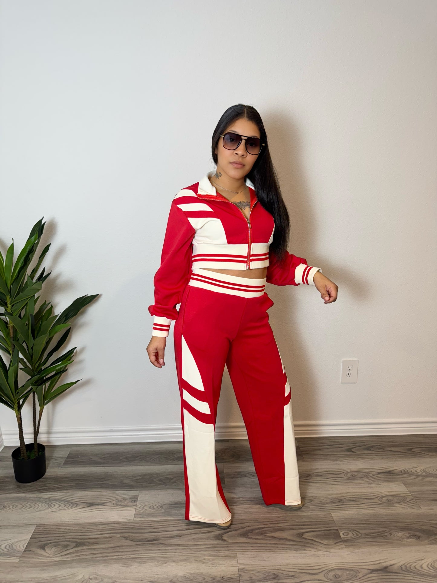 Kyra 2pc Track Suit Pant Set- Red