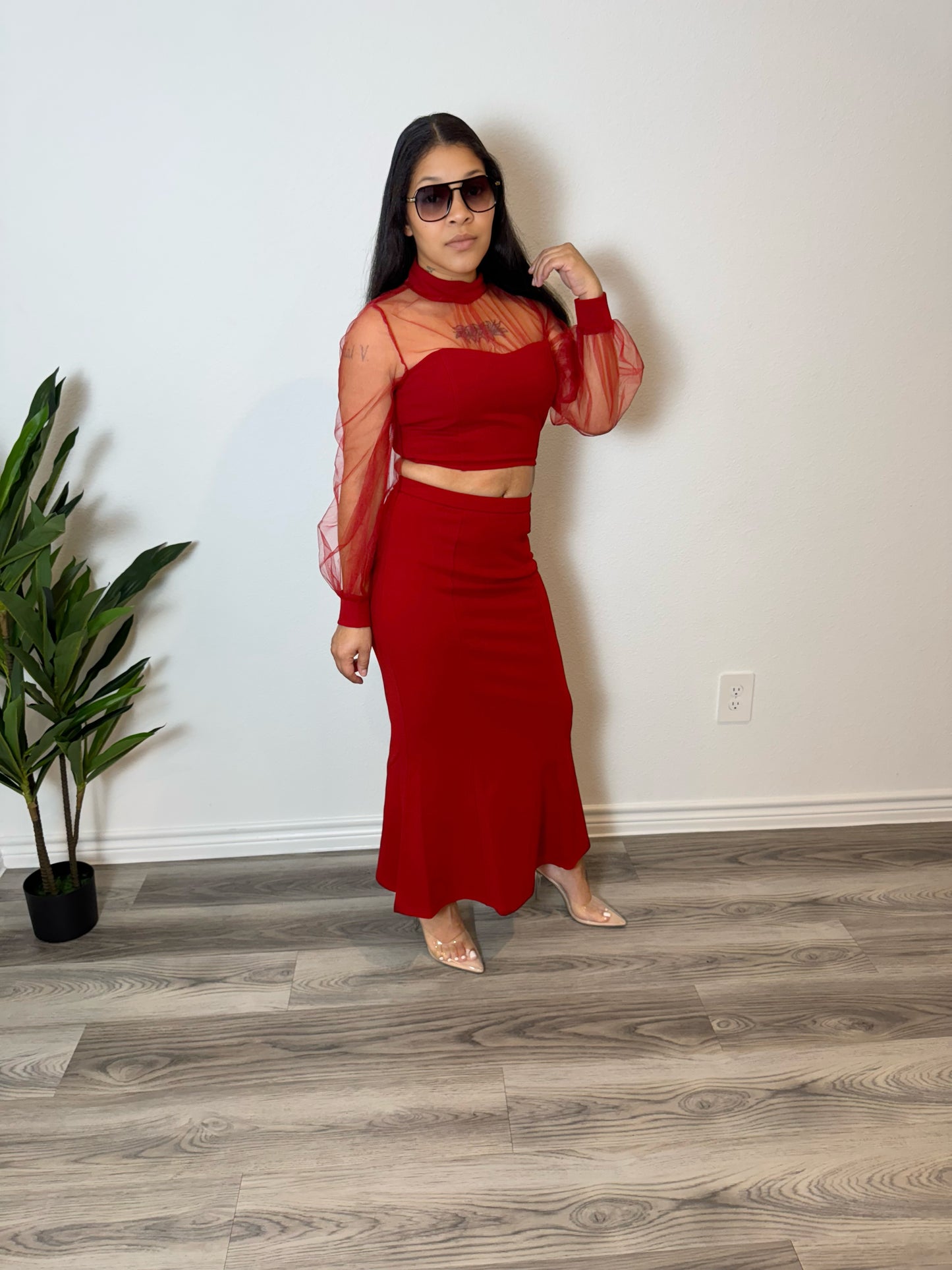 Reign Mesh Skirt Set- Red