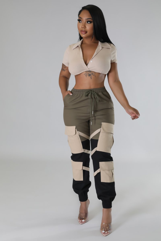 Strap Me Up Cargo Versatile Pants with Drawstring and Cuffed Bottoms