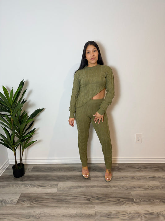 Vega Two Piece Knit Set- Olive