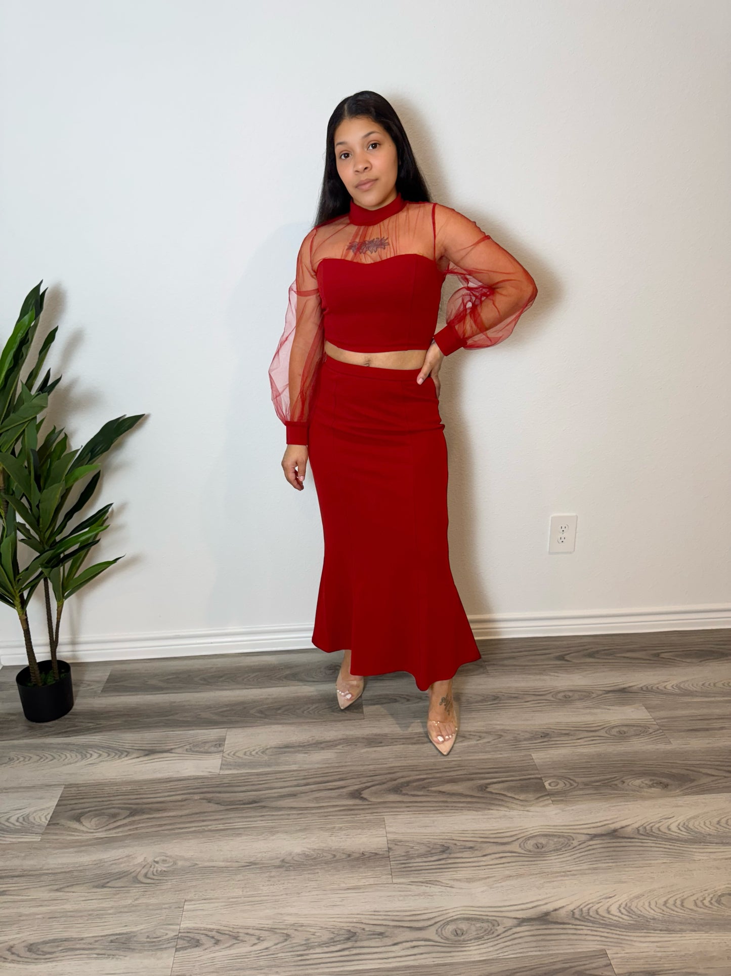 Reign Mesh Skirt Set- Red